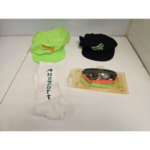 Vtg Lot Of 4 Newport Cigarettes Snapback Hats Black/Neon , Sunglasses, Socks
